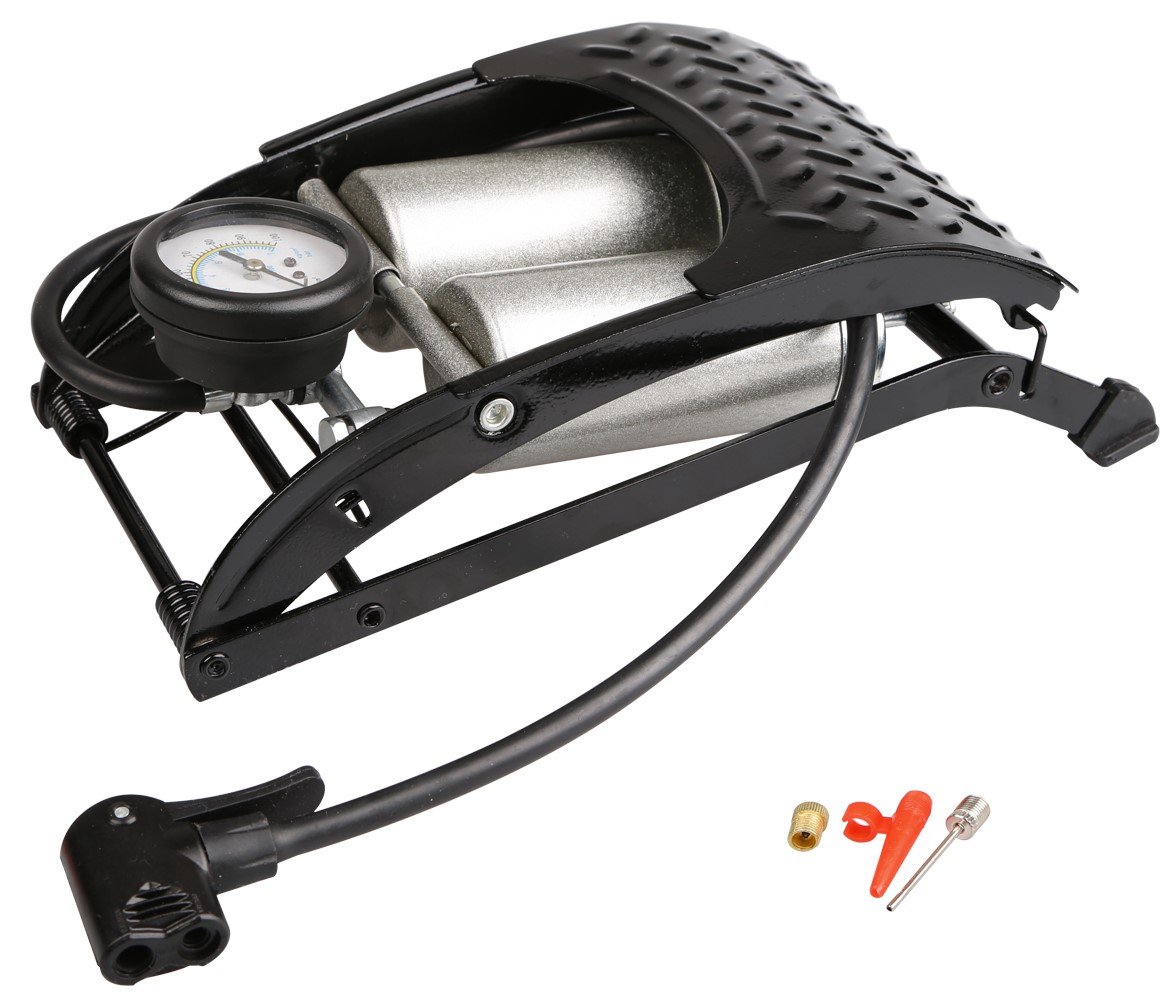 Hilka Tools 83450502 Heavy Duty Double Barrel Foot Pump,Black