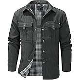 Eisctnd Men's Flannel Lined Shacket Lightweight Warm Snap Western Plaid Shirt Jacket for Outdoor Cowboy Casual Work