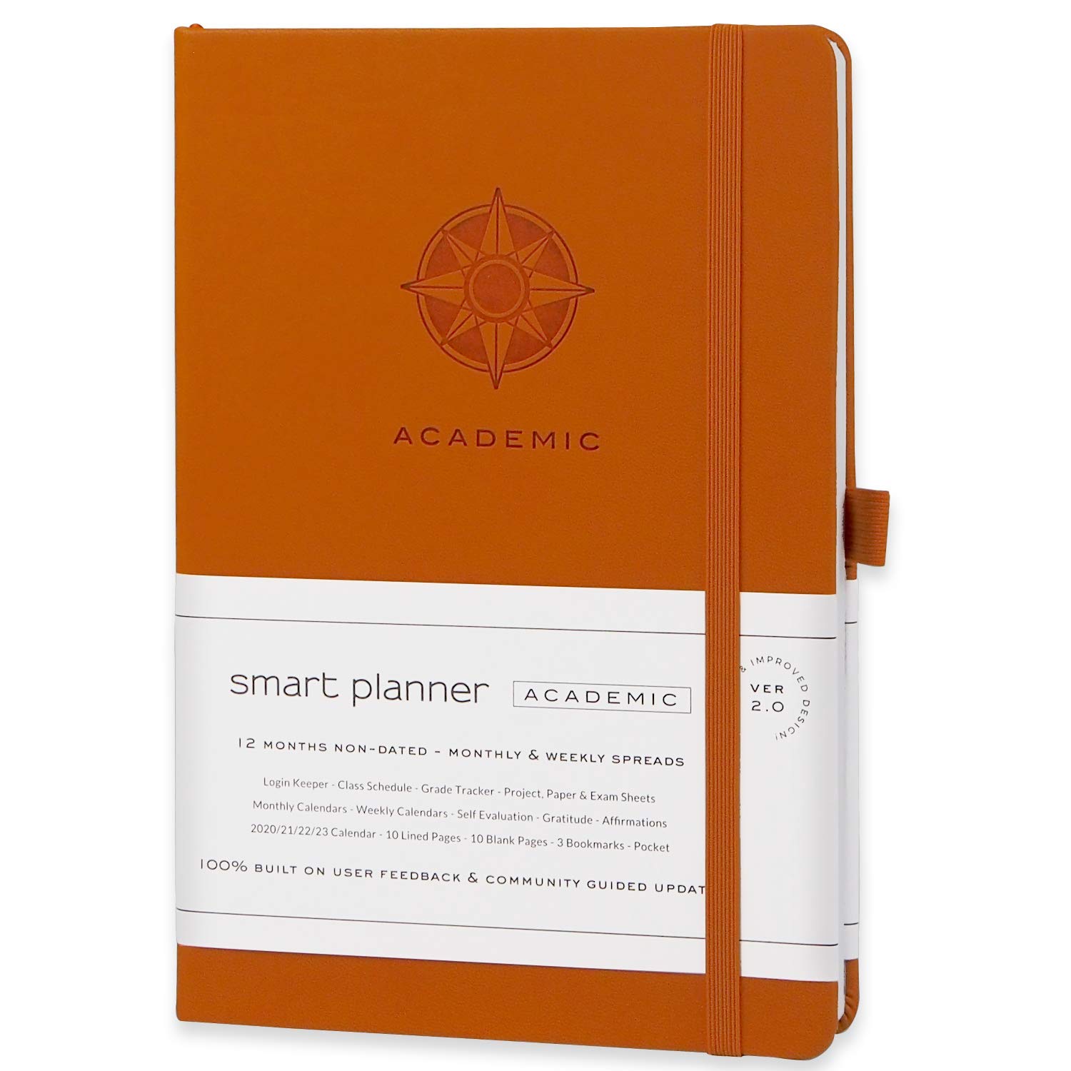 Smart Planner Academic Planner - A5 Size 8.3 x 5.8 inches - Undated Daily Planner Academic Year - Orange