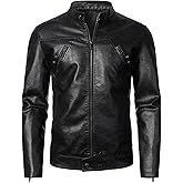 HOOD CREW Men’s Faux Leather Jacket Cool Biker Jackets Vintage Stand Collar Lightweight Leather Outwear Coat