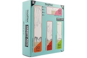 Matter Compostable Assorted Kitchen Bags, 230 Count, Biodegradable, Eco-Friendly Resealable Food Storage Variety Pack, 80 Snack, 80 Sandwich, 50 Quart & 20 Gallon