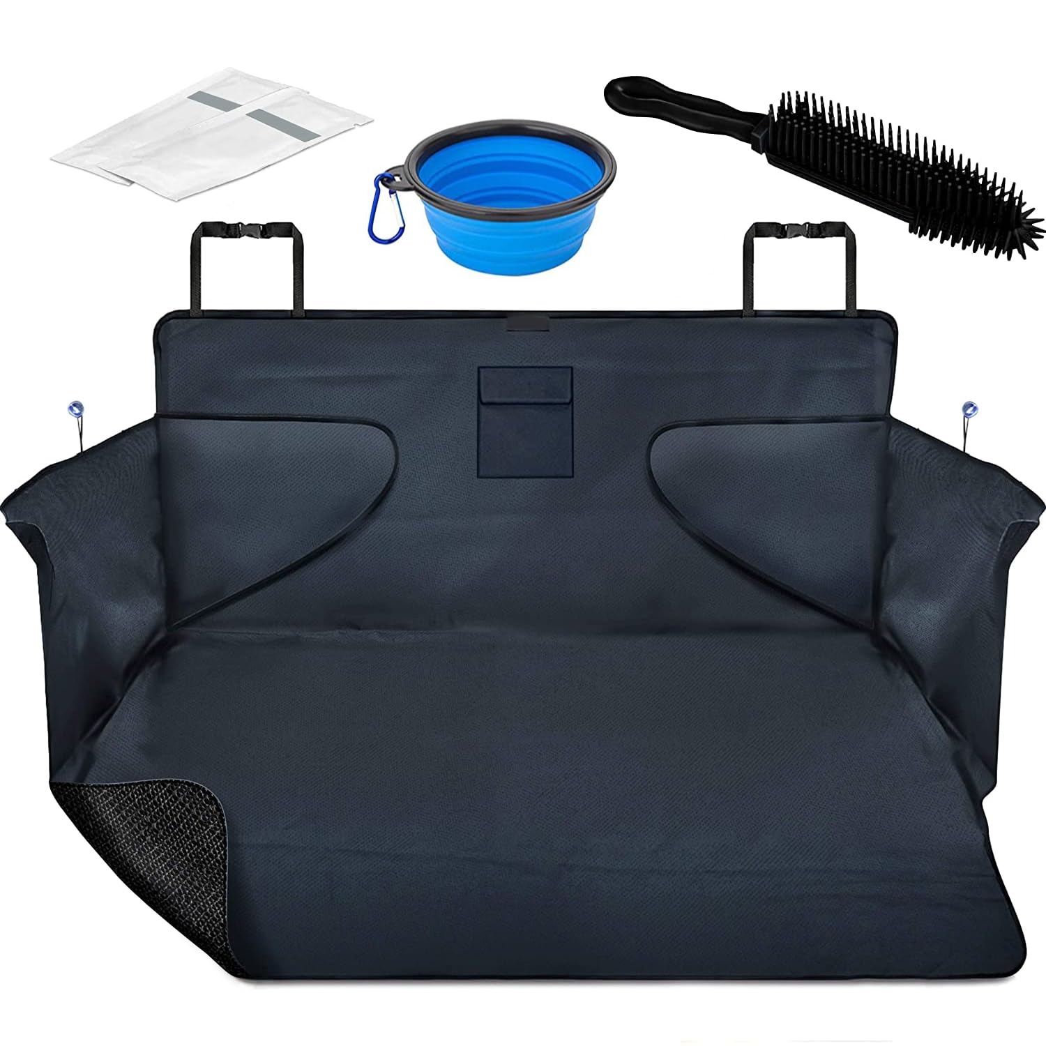 Smartpeas Car Seat Cover - Anti-Slip Protector With Side Protection 185x105x36 cm for Every Car - Includes Foldable Dog Bowl and Brush