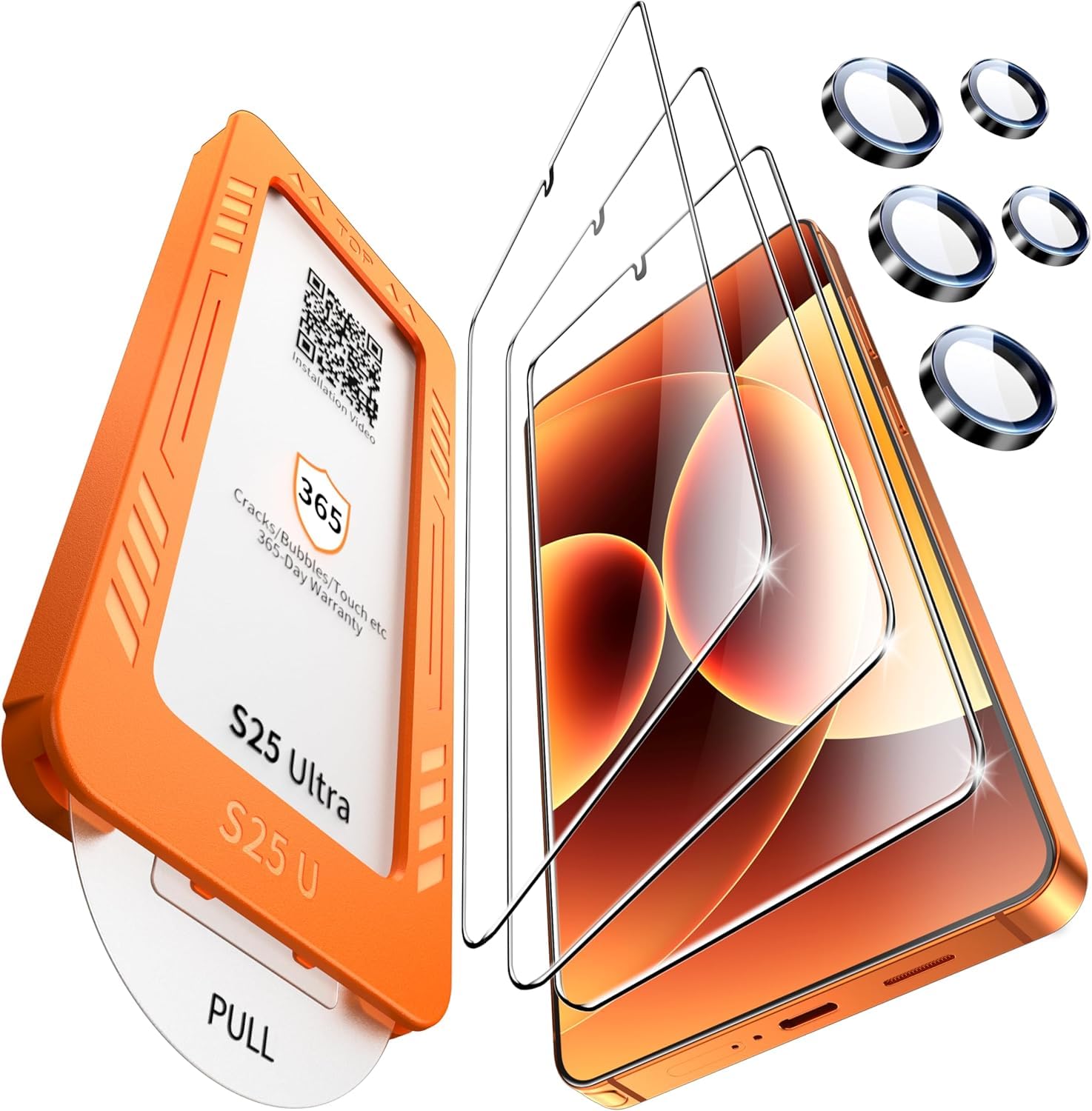 Photo 1 of letosan 3 Pack for Samsung Galaxy S25 ultra Screen Protector Tempered Glass + 1 Set Camera Lens Protector, Military Grade Shatterproof, 9H+ Hardness, Auto Alignment Frame 6.9 Inch