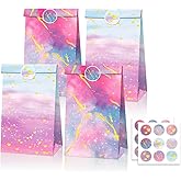 VstarOne 12 Pcs Cand Gift Bags With Stickers Pink Small Gift Bags Cute Colorfu Paper Gift Bag for Birthday Party, Halloween, Wedding, Thanksgiving Day, Engagement Bridal Shower Supplies Decorations