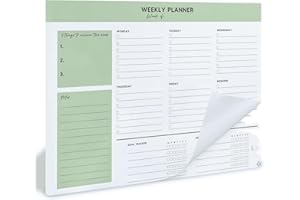 Nook Theory 8.5" x11" Weekly Task Planner Pad Tear Off - 52 Pages Undated To Do List Notepad, Full Year Productivity Planning Pad for Study and Work Desk (Green)