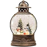 Snow Globes, Snowman Family,Glitter Water Christmas Lantern with 8 Songs, 6H Timer Battery & USB Powered Music Box,Gifts for Men and Kids, Indoor Christmas Decorations