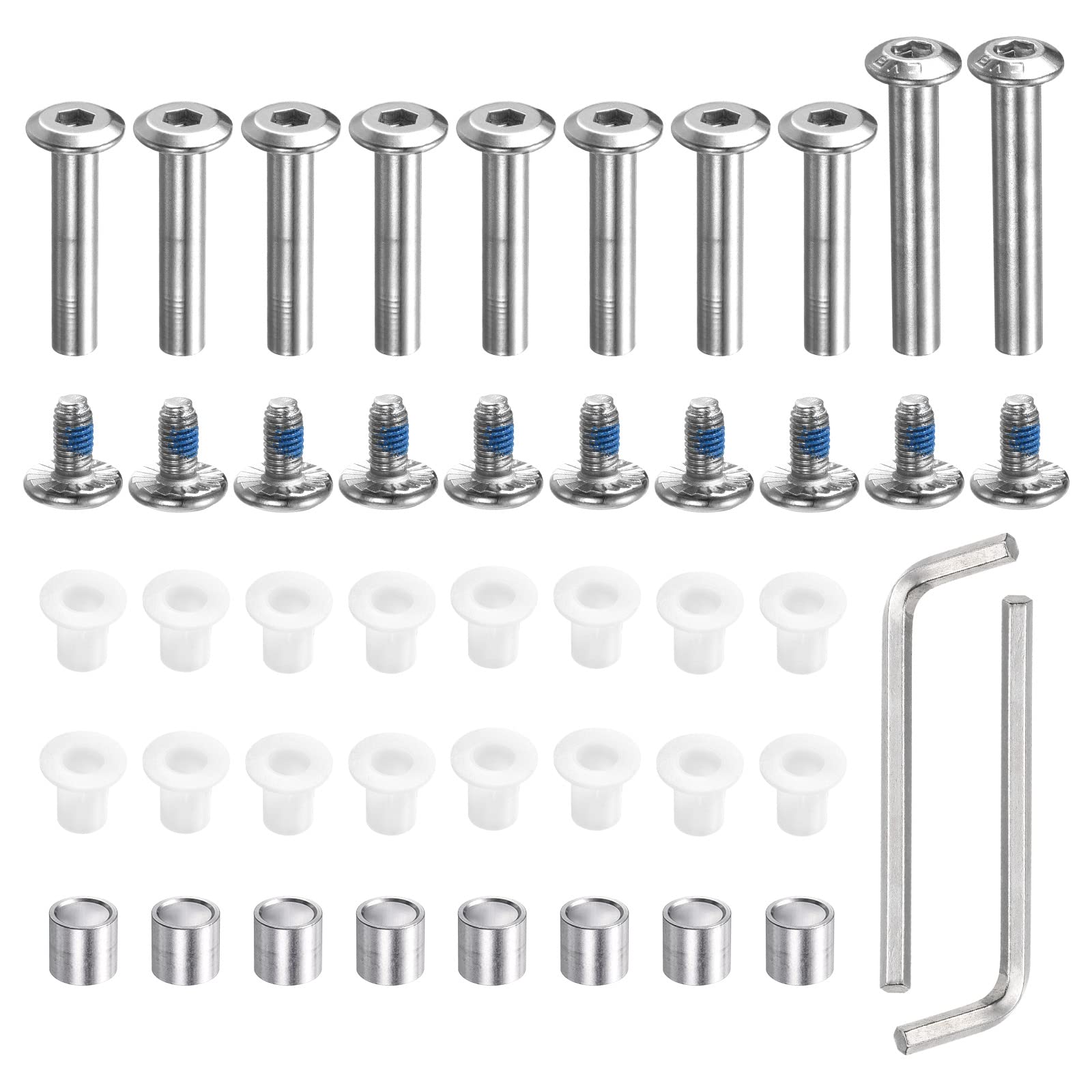 PATIKIL Inline Skate Axle Screw Replacement, 1 Set Roller Wheel Repair Kit Accessories with Spacer Shaft Side Plug Wrench, Silver
