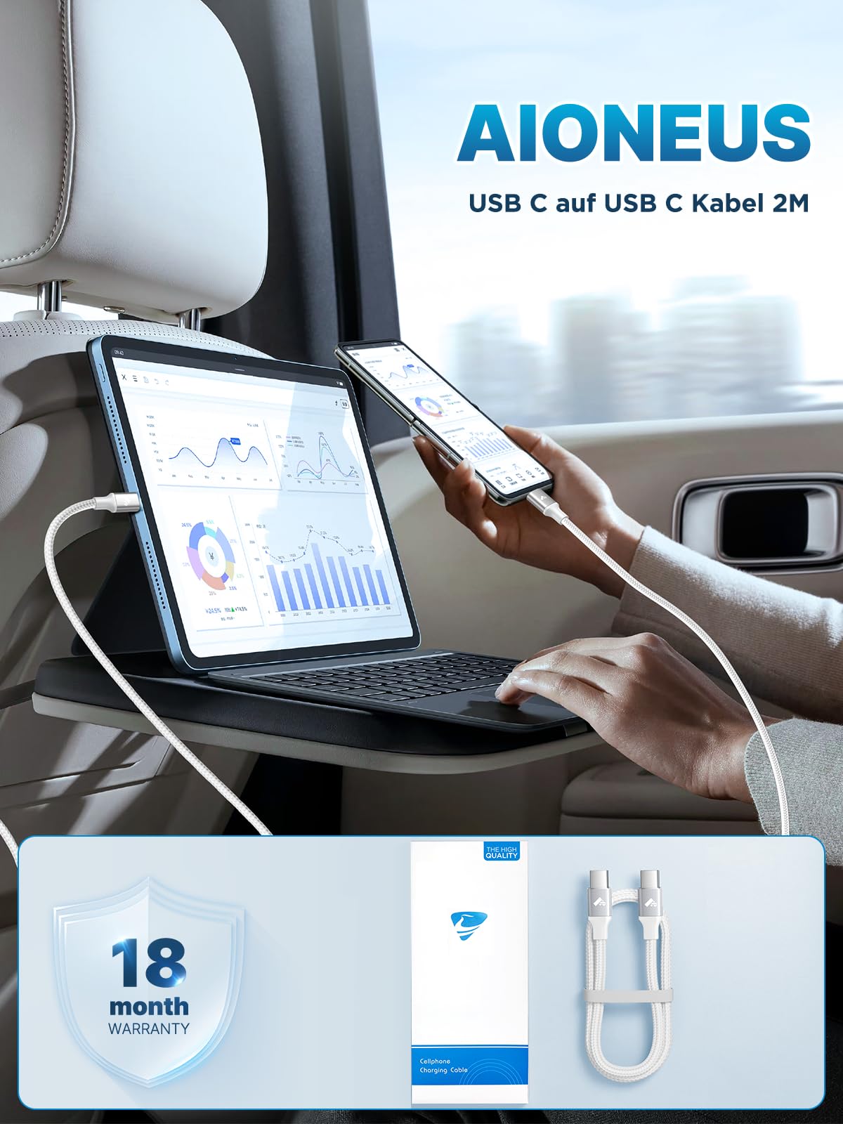 Aioneus 60W USB C Kabel 2M USB C auf USB C Kabel PD Schnellladekabel USB C Nylon Ladekabel USB C für iPhone 17 16 15 Pro Max, Galaxy S25/S24, MacBook Air/Pro, Huawei, Xiaomi 7