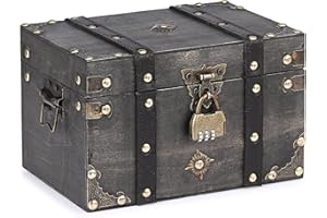 JuxYes Vintage Wooden Treasure Chest with Lock, Decorative Jewelry Keepsake Storage Box Jewelry Trinket Storage Organizer for