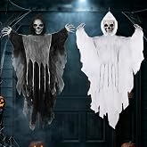 48" Halloween Hanging Skeleton Ghosts Halloween Decorations (2 Pack) | Spooky Grim Reapers Decor Flying Ghost for Haunted House Props Window Yard Porch Garden Patio Halloween Outdoor Indoor Decor.