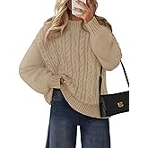 MEROKEETY Womens Fall Cable Knit Sweaters 2025 Long Lantern Sleeve Crewneck Chunky Loose Pullover Tops Winter Clothes
