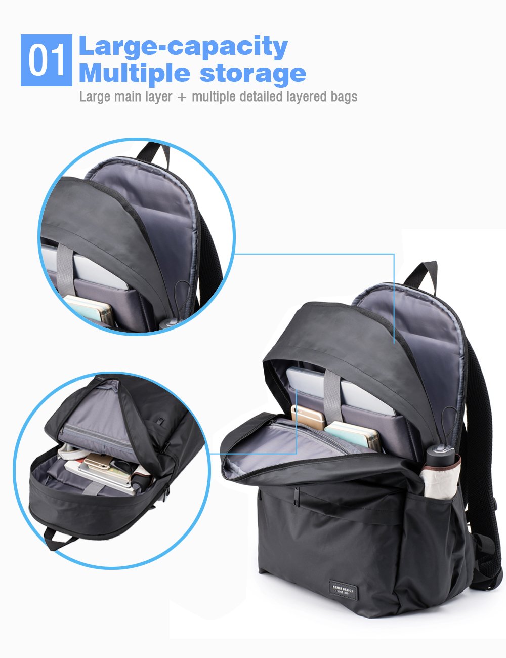 Laptop Backpack, Anti Theft Water Resistant College School Backpack,Travel Computer Bag for Women  Men,Business Backpack Fits Under 17.3-Inch Laptop and Notebook by Semir(Black)