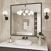 JISOSO Bathroom Vanity Mirror 36x36 Inch, Matte Black Rectangle Bathroom Mirror, Anti-Rust, 4MM Tempered Glass, Wall-Mounted Mirror, Hangs Horizontally or Vertically for Bathroom & Bedroom