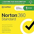 Norton 360 Standard 2026 Ready, Antivirus software for 1 Device with Auto-Renewal – Includes Advanced AI Scam Protection, VPN, Dark Web Monitoring & PC Cloud Backup [Download]