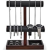ProCase Watch Holder Stand for Men, Valentine’s Day Gift for Him Dad Father Boyfriend, Wood Jewelry Display Rack, Necklace Hanger Organizer for Chains Bracelets Rings -Brown