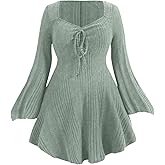 Verdusa Womens Plus Size Sweater Dress Fall Dresses Bell Long Sleeve Lightweight Short Sweater Dresses Corset Dress