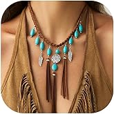 Peraca Cris Layered Turquoise Necklace for Women Coin Heart Turquoise Pendant Chain Charm Choker Western Boho Jewelry Country Concert Outfits for Women Accessories Gifts