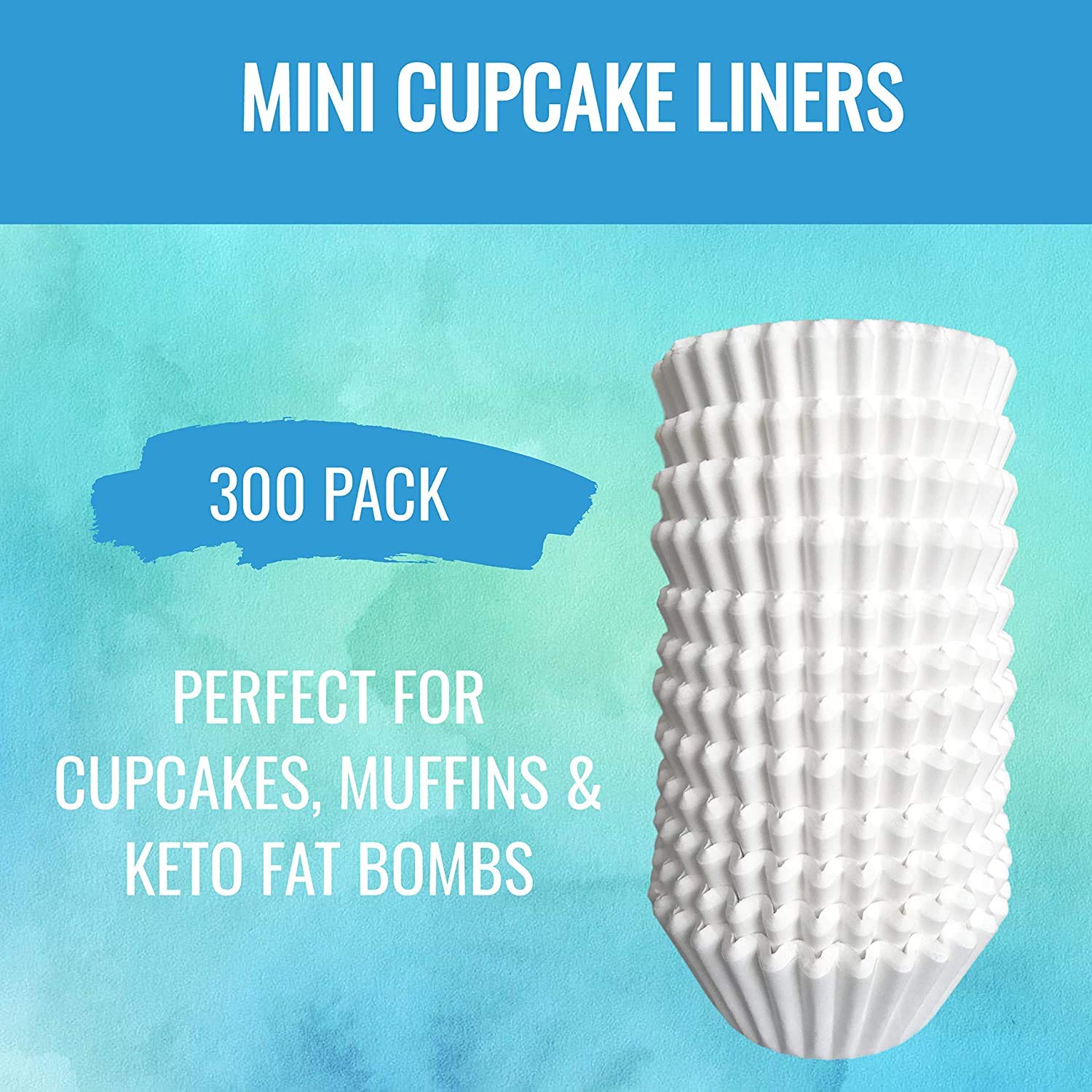 White Mini Cupcake Liners - 300-Pack - Mini Cups Sized Paper Cupcake Wrappers - Fits Perfectly Any Muffin Baking Pan - Cup Cake Liner for Cupcakes, Muffins, Keto Fat Bombs & Cheesecakes