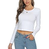 LINDLOOK Women's Long Sleeve Crewneck Crop Top Sexy Slim Fitted Cotton T Shirt