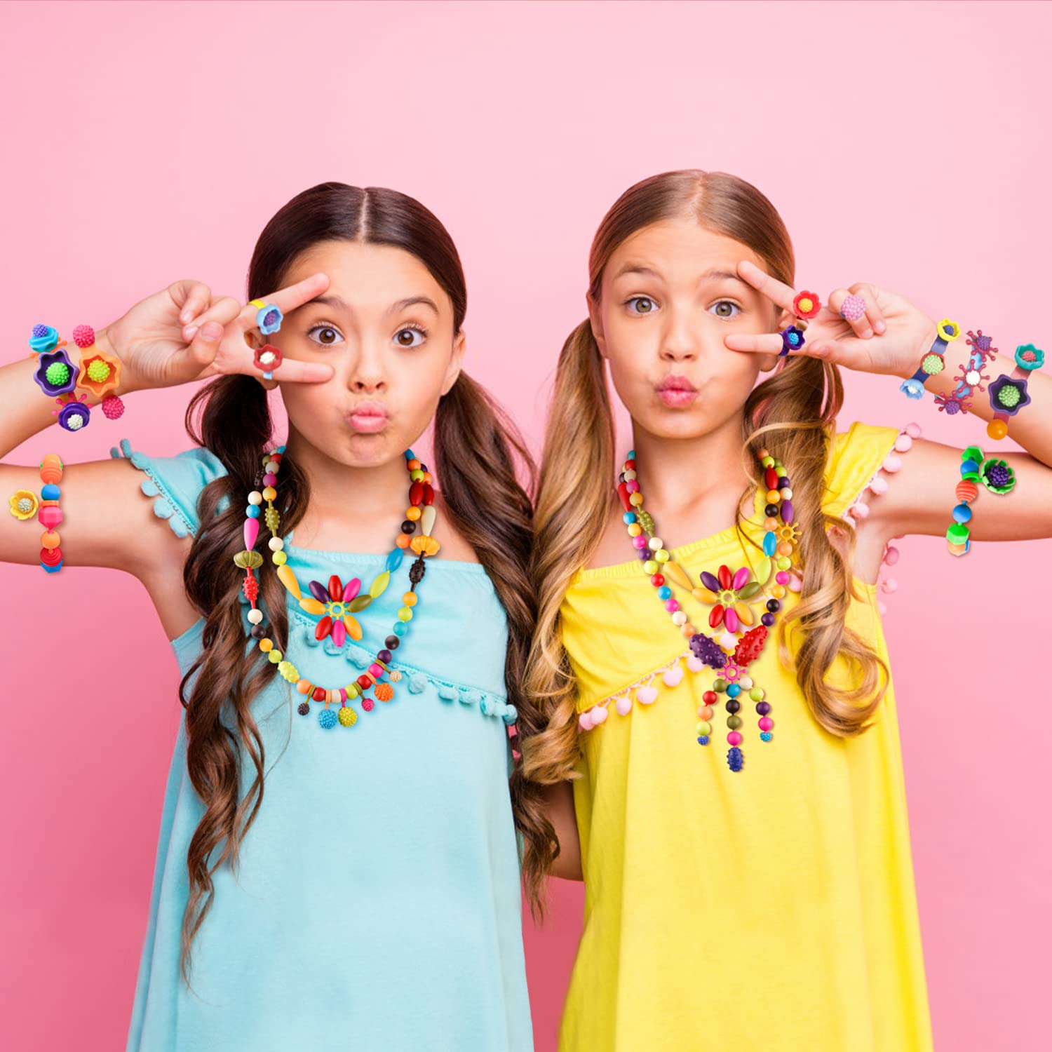 NEXBOX Girls Crafts Jewelry Making Kit for Toddlers - Pop Beads Toys Sets for Little Kids Age 3 4 5 6 Year Old, Ideas Birthday Gifts