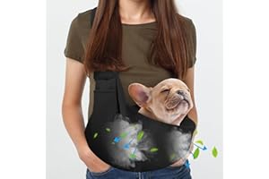 ARZQUT Dog Carrier Sling - Ultra Breathable Reversible Puppy Carrier Purse with Storage Pocket, Travel Safety Harness, Hand-Free Dog Sling Carrier for Carry Small Dogs and Cats, Dog and Cat Harness(Black)