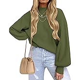 ZESICA Women's Casual Turtleneck Long Lantern Sleeve Fall 2026 Oversized Ribbed Knit Pullover Sweater Jumper Top