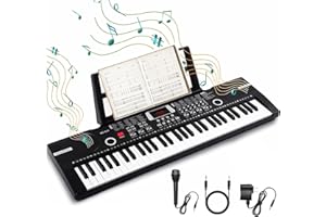 HERTMUN 61 Key Keyboard Piano, Portable Electronic Keyboard Piano for Beginners with Speakers, Microphone, Sheet Music Stand, 100 Voices, 100 Rhythms, Digital Music Keyboard for Beginners - BD612