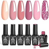 Beetles Gel Nail Polish Kit 6 Colors Pink Confetti Collection Classic Nude Pink Glitter Pastel Gel Nail Polish Set Soak Off U