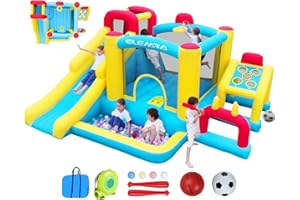 ELEMARA XL Inflatable Bounce House, 7 in 1 Bouncy House with Blower, Kids Bounce House with Slide,Jumping Area,Baseball/Soccer Area,Basketball Hoop,Climbing Wall, Jumping Castle for Indoor/Outdoor