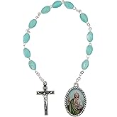 Saint Jude Thaddeus Devotional Prayer Kit | Oval Aqua Glass Beads | Includes Instructions and Information | Great Catholic Gift for First Communion and Confirmation | Made in Italy
