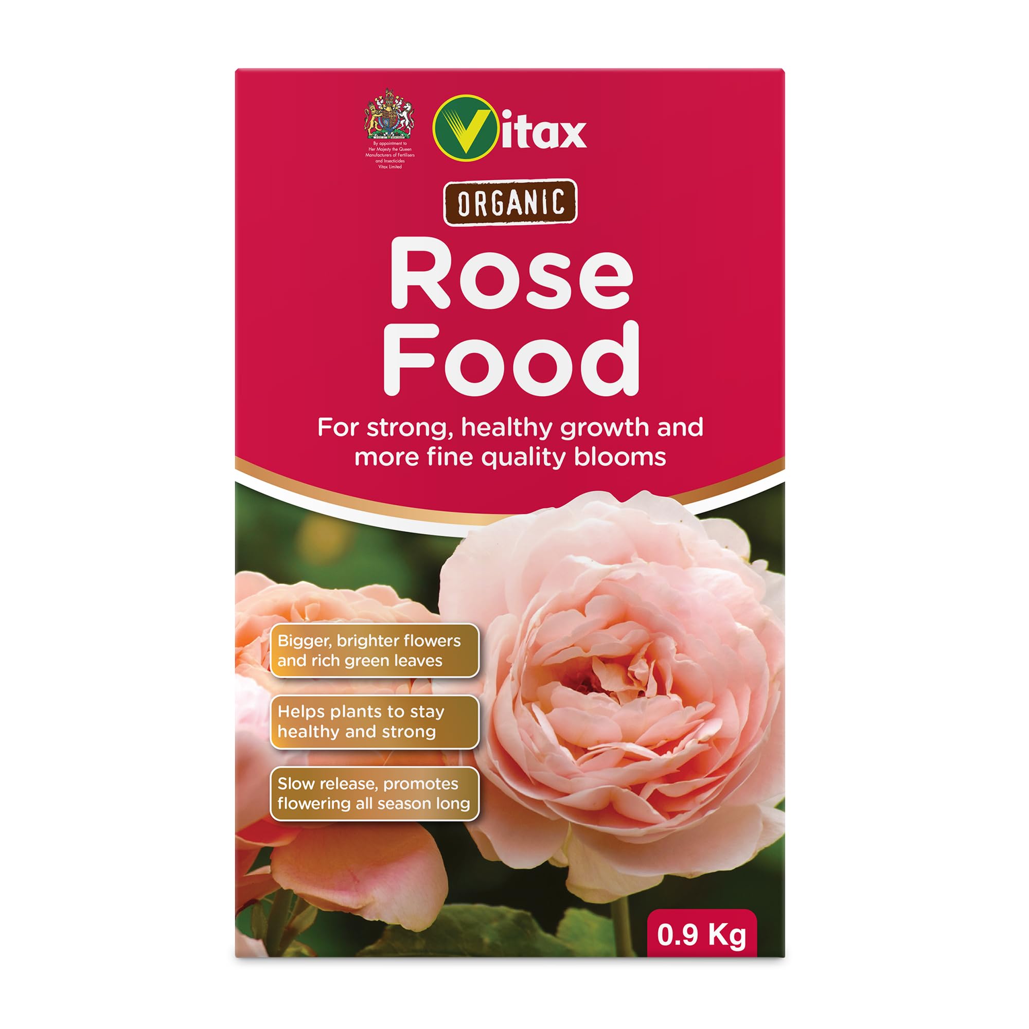 Vitax Organic Rose Food, Specially Tailored Nutrient Mix, Slow Release, 100% Organic, For Healthy Leaves And Bigger Blooms Of Flowers- 900G