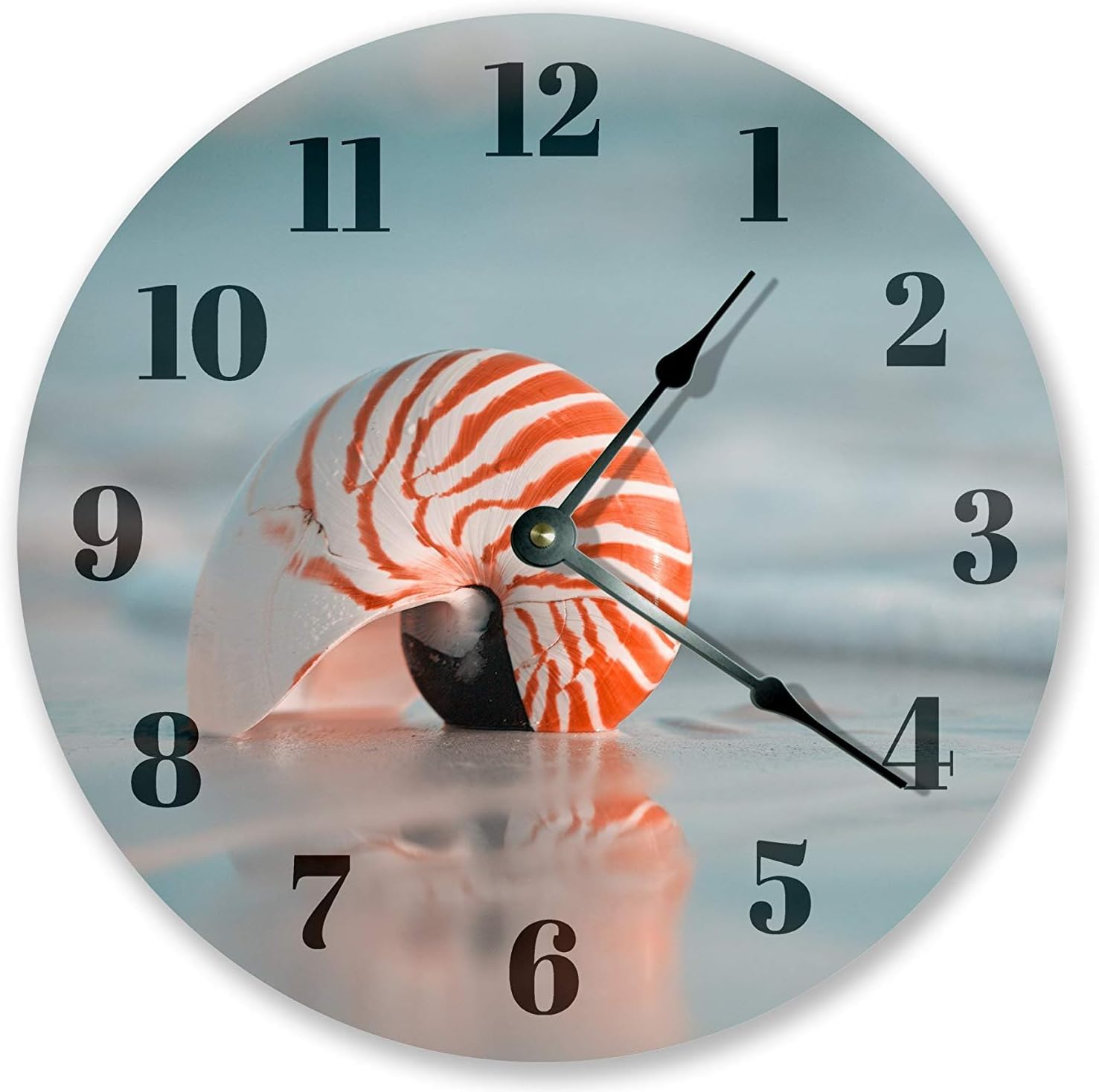 Amazon Com Pottelove 12 Vintage Shiny Nautilus Shell On Beach Clock Wooden Decorative Round Wall Clock Home Kitchen