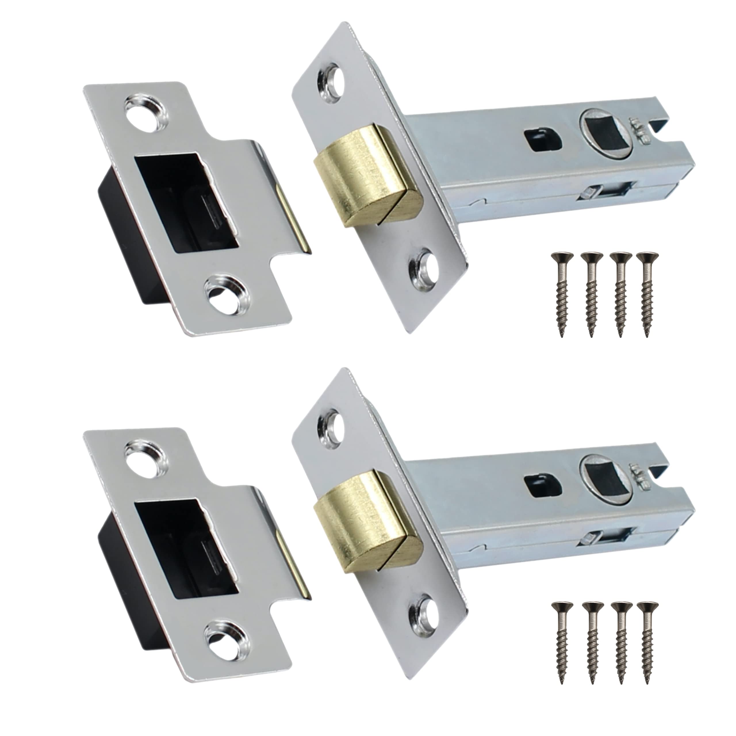 Tubular Latches Mortice Door Latch | Polished Chrome | 2.5 Inch / 66mm | Pack of 2