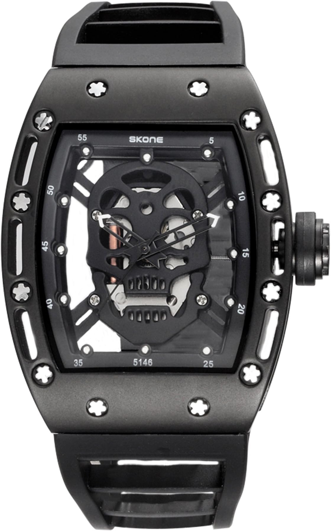 Skone Steampunk Skeleton Pirate Watch Men Skull Hollow Diamond Designer Cool Unique Fashion Style Quartz Wristwatch Silicone Leather Sports