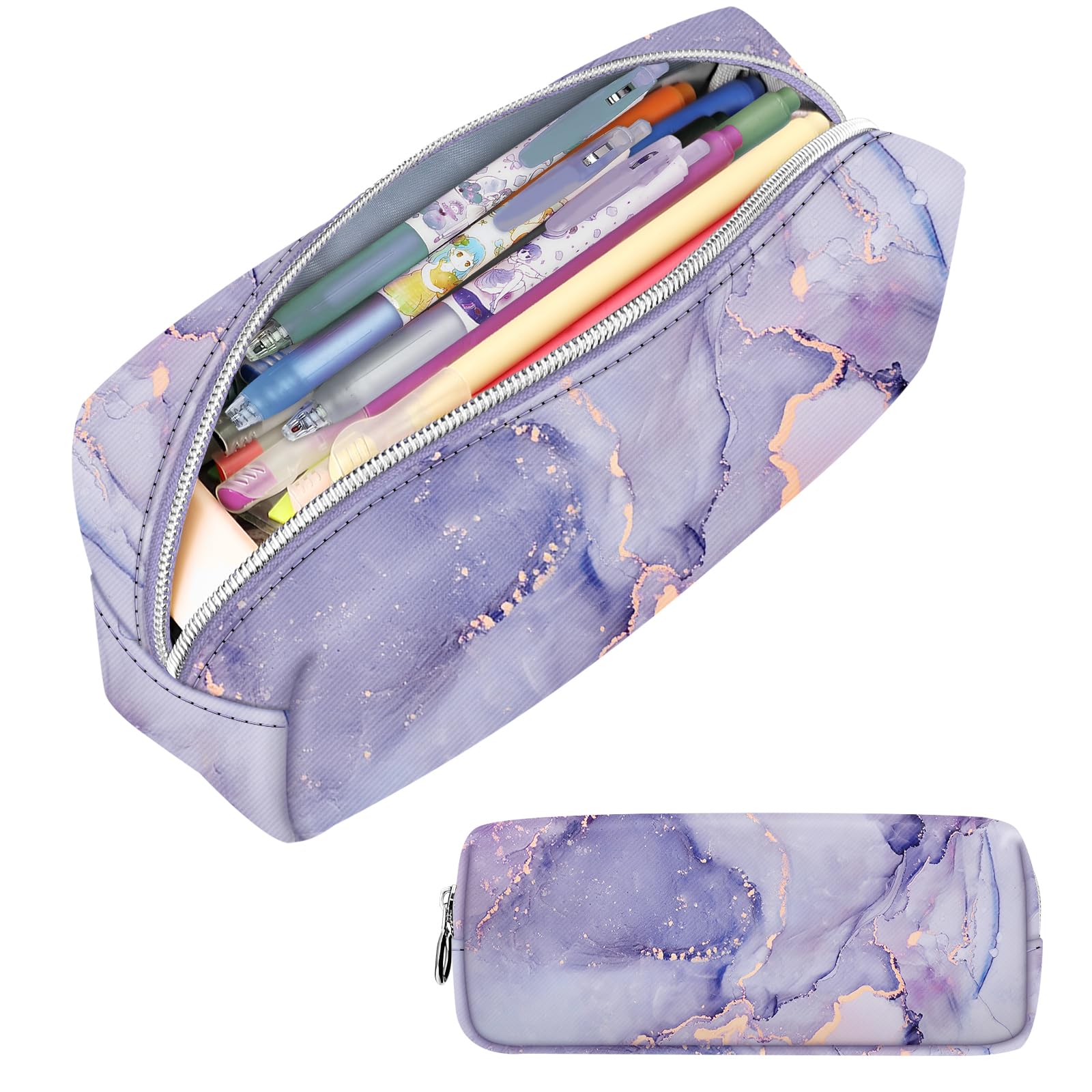 FINPAC Pencil Case, Large Capacity Pencil Pouch with Zipper, Coin Pouch Cosmetic Bag Bible Pencil Box Office Stationery, (Lilac Purple) — image 1