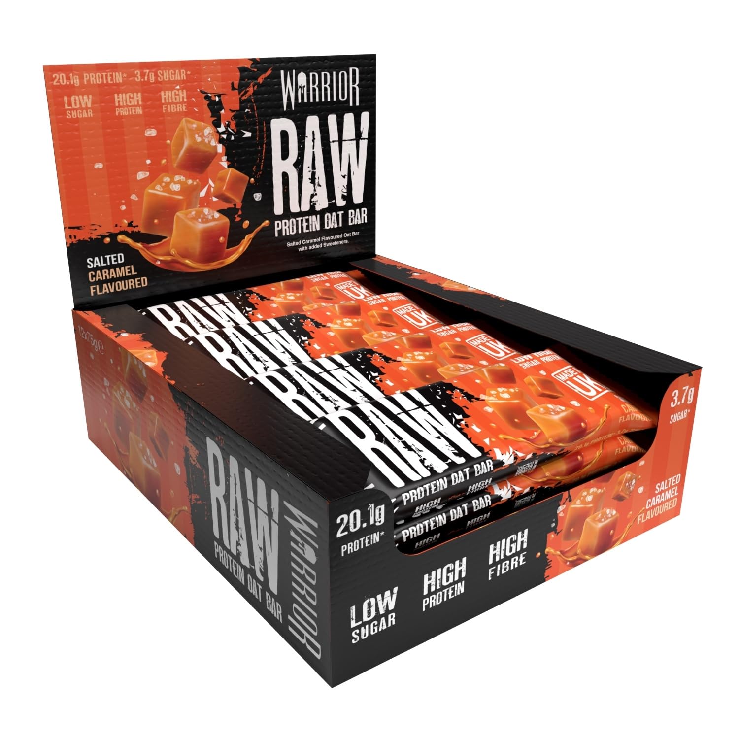 Warrior Raw Protein Bars – 20g Protein Per Bar – High Protein Snack Bars Multipack – Low Sugar, High Fibre Breakfast & Meal Replacement Bar –Salted Caramel Oat Bar