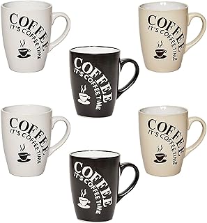 esto24 6er Set Kaffeebecher Set Keramik 300ml Mug Aufschrift It's Coffee Time