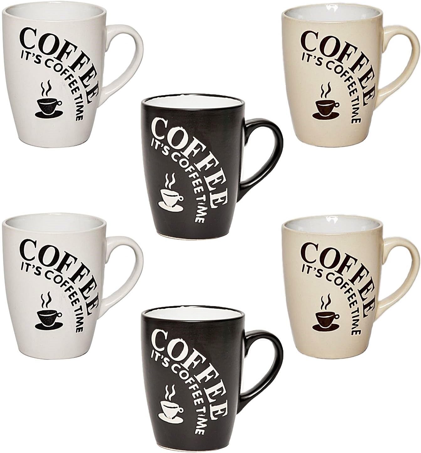 esto24 6er Set Kaffeebecher Set Keramik 300ml Mug Aufschrift It's Coffee Time