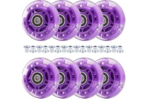 Wheelgoo 8pcs 70mm inline Skate Wheels Purple Flashing Wheels for Kids and Youth Beginners Children's Inline Skates Indoor/Outdoor Use (Purple, 70mm)