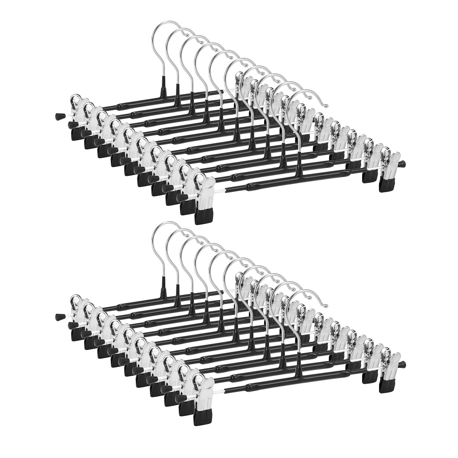 GUANJUNE Thin Trouser Hangers - Non-Slip Pant Hangers with Adjustable Clips, Space Saving for Clothes, Skirt, Jeans, Coat (Black, 20)