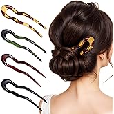 LIQWEI 4 Pcs French Hair Pin U Shaped Acetate Hair Pins Fork 2 Prong Updo Chignon Pin for Women Girls Hairstyle Accessories(4 Colors)