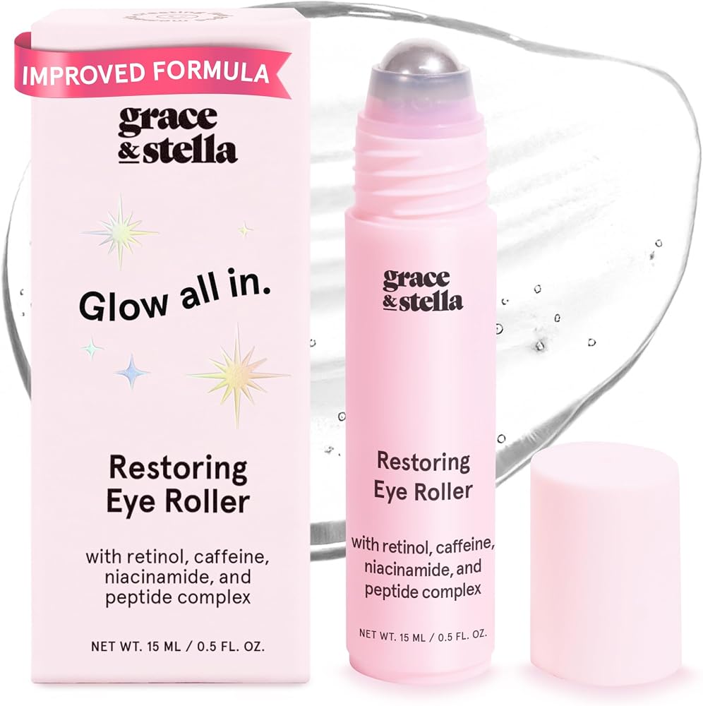 grace & stella Award Winning Under Eye Brightener Roller | Travel Size Toiletries - Retinol & Caffeine Eye Serum for Puffines