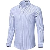 Mauro Kane Men's Long Sleeve Oxford Shirt Cotton Business Casual Button Down Shirt with Pocket, Stripes Shirts
