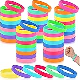 Shappy 50 Rubber Bracelets bulk Silicone Bracelets Bulk Neon Blank Rubber Wristbands for Adult Plain Colored Silicone Wrist Band for Fundraisers Awareness(Bright Color)