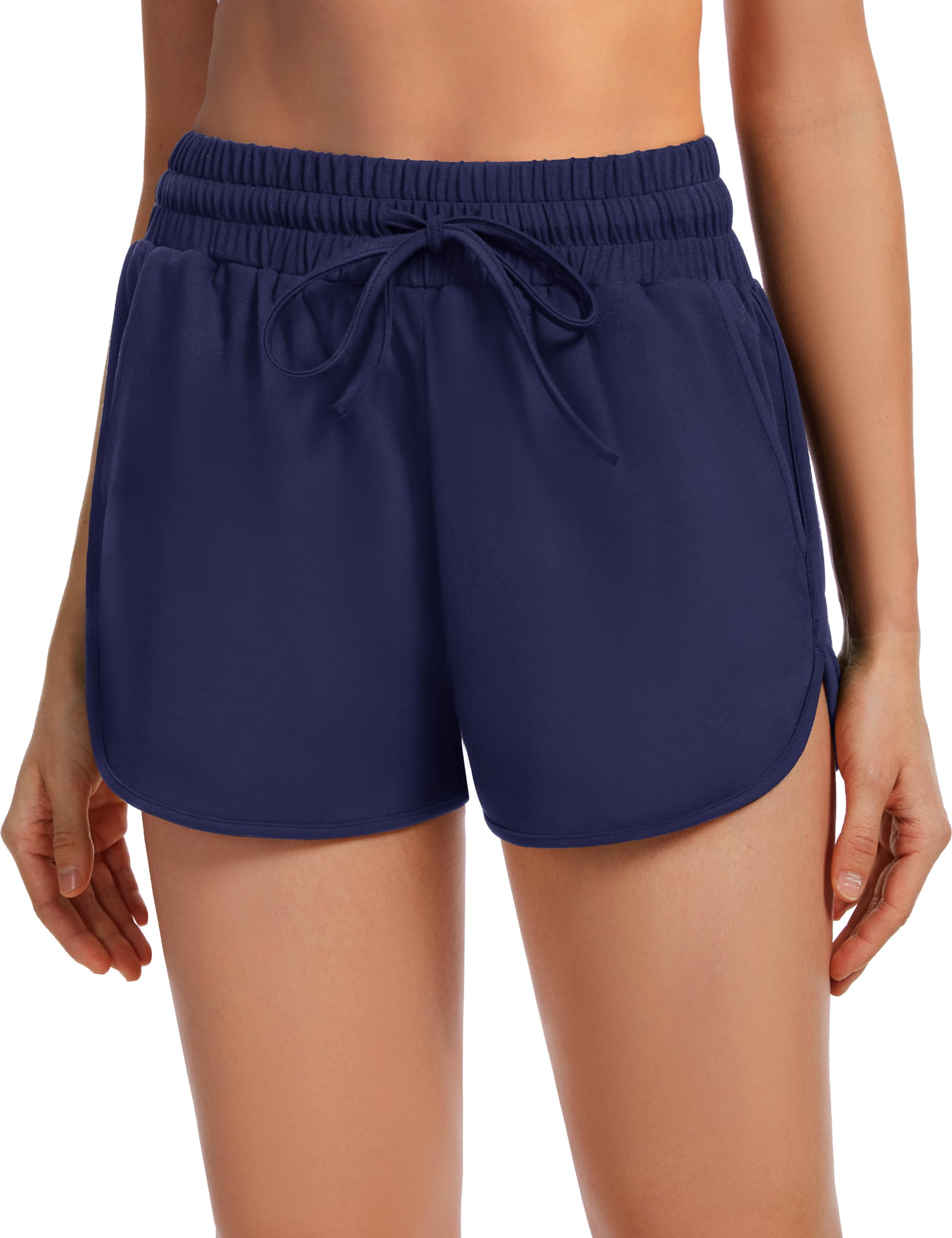 OBFUN Women's Athletic Shorts High Waisted Running Workout Black Sporty Spandex Dolphin Shorts for Gym Yoga Pockets 2.5