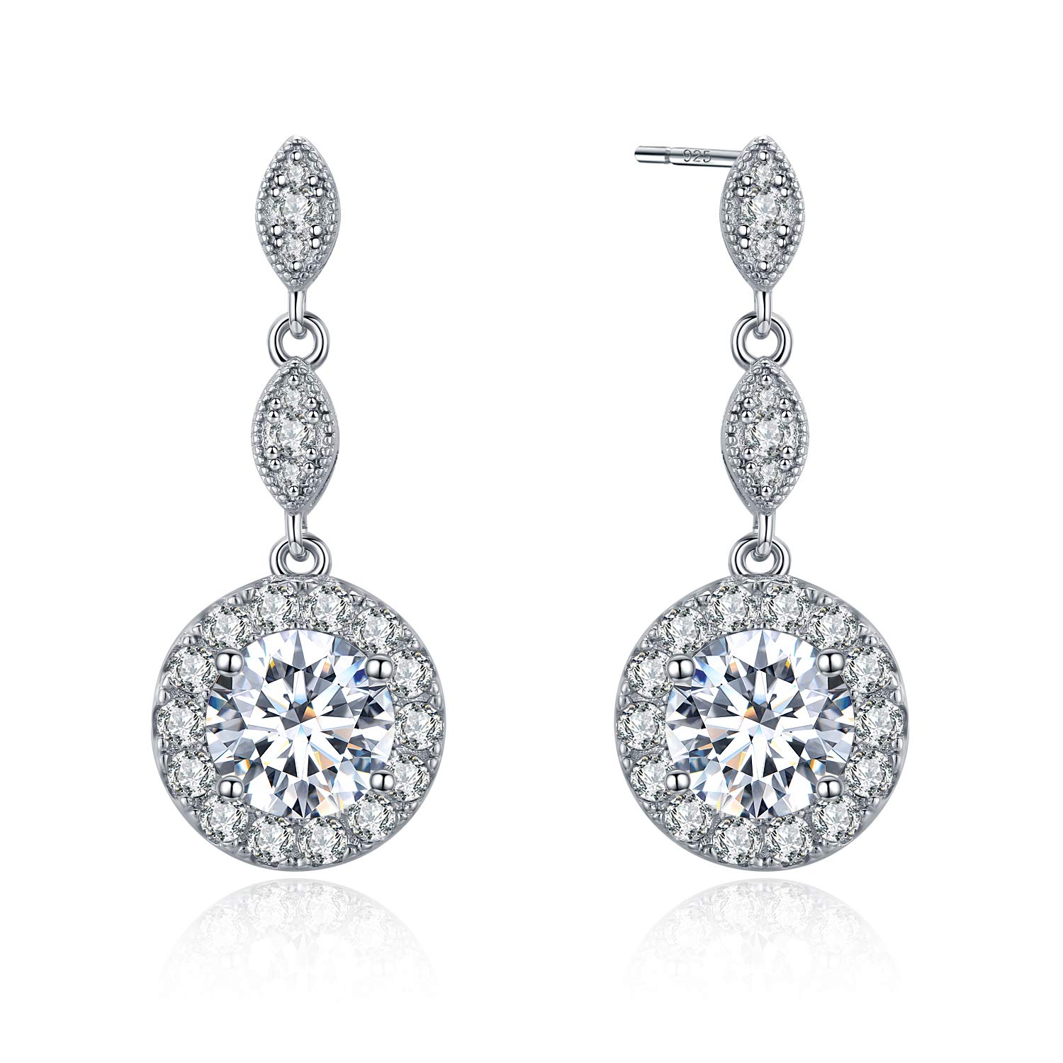 LEVIOLET Women's Earrings 925 Silver Drop Drop Earrings Glitter 5A Cubic Zirconia Bridal Wedding Nickel-Free Stud Earrings