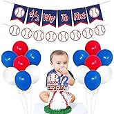 Kitticcino Baseball Half Birthday Party Decorations Kit Half Way To First Banner Happy 1/2 Birthday Cake Topper Balloons for Sports Theme 6 Months Baby Milestone Photo Props Baby Shower Supplies