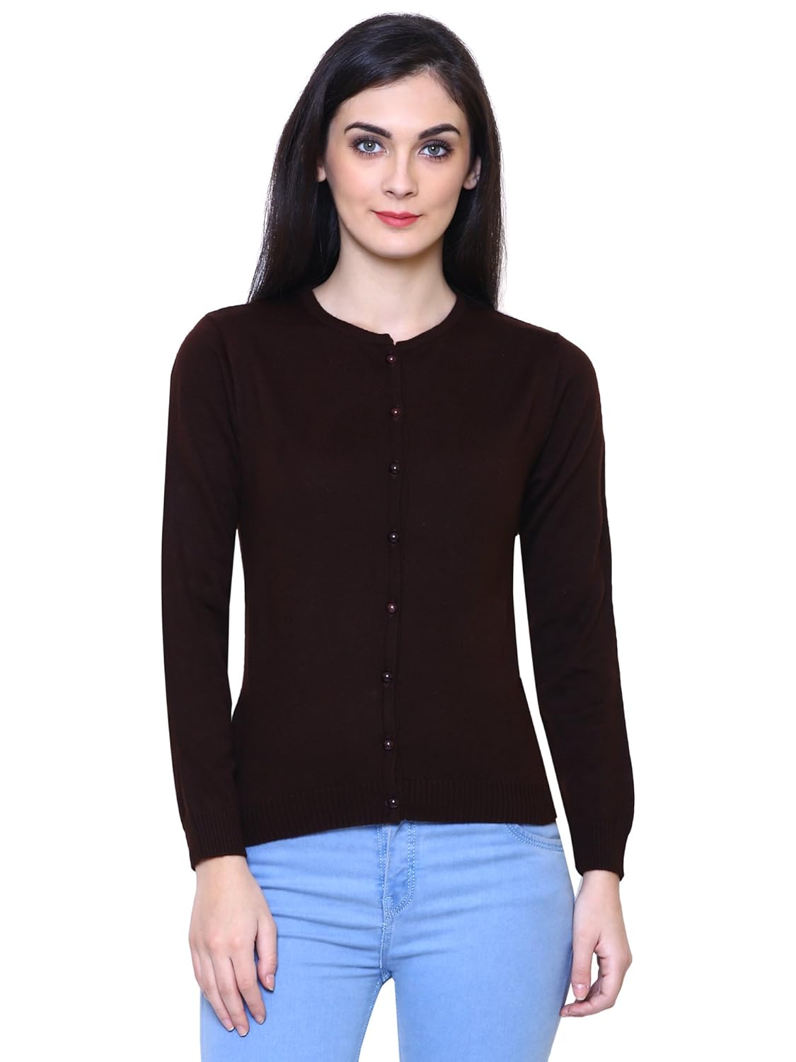 rebecca woollen brown buttoned cardigans