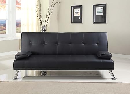 Comfy Living Large Stunning Italian Designer Faux Leather 3 Seater Sofa Bed Futon In Black Amazon Co Uk Kitchen Home