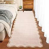GarveeHome Scalloped Washable Runner Rug 2x6 Non Slip Kitchen Rugs Modern Beige Indoor Entryway Rug Farmhouse Soft Bath Mat Stain Resistant Carpet for Bedroom Hallway Laundry 2 ft x6 ft Beige